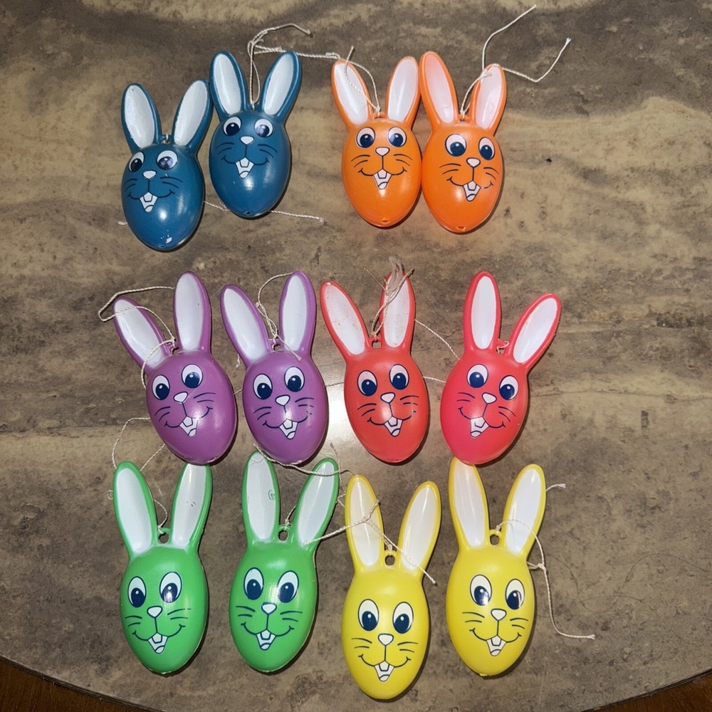 Vintage Sun Hill 12 Bunny Rabbit Easter Eggs Blow Mold Plastic Hang Tree Decor